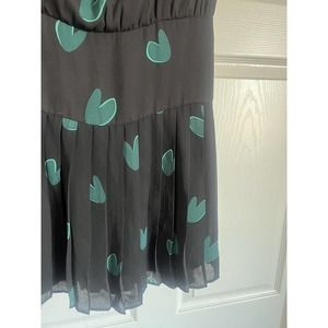 Ann Taylor Loft Size 4P Lined Dress Black Green Hearts Pleat Women